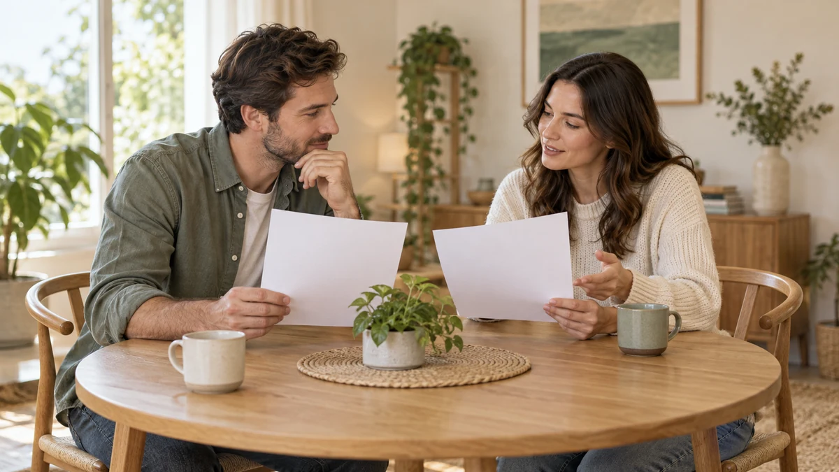 Illustrative discussion comparing two quotation sheets at a table.